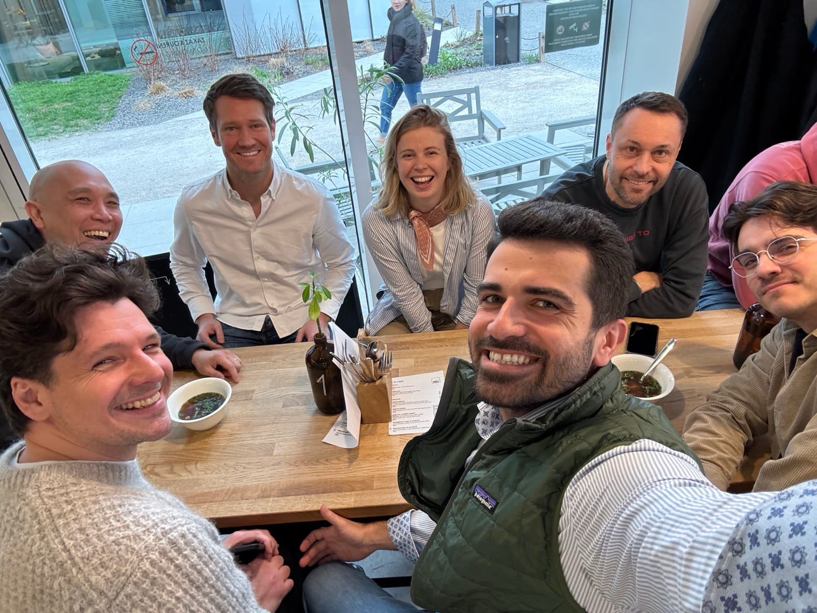 The team over lunch together